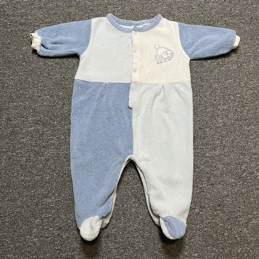 Vintage AB Baby Blue Terry Cloth Footed Sleeper Lamb Embroidery Size 9M‎